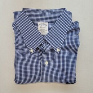 Brooks Brothers Dress Shirt Mens 16 Blue Check Regent Fit Button Down Supima